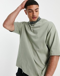 Зеленая oversized-футболка с принтом текста на горловине ASOS DESIGN-Зеленый цвет