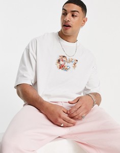 Футболка в стиле oversized светло-серого цвета с принтом ангелочков ASOS DESIGN-Серый