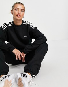 Черный укороченный свитшот с тремя полосками adidas Training-Черный цвет