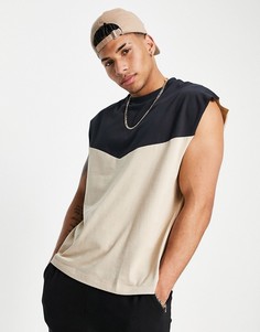 Бежево-черная oversized-майка в стиле колор блок-Multi Asos Design