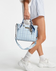 Голубая стеганая сумка-тоут с платком и лакированной отделкой River Island-Голубой