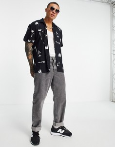 Черная oversized-рубашка с крупным цветочным принтом Jack & Jones Originals-Черный цвет