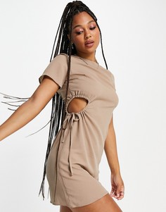 Светло-бежевое платье мини с вырезами сбоку ASOS DESIGN-Светло-бежевый цвет
