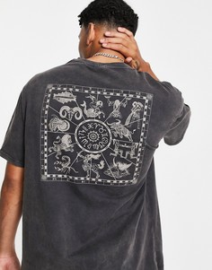 Черная выбеленная oversized-футболка с принтом знаков зодиака на спине Only & Sons-Черный цвет