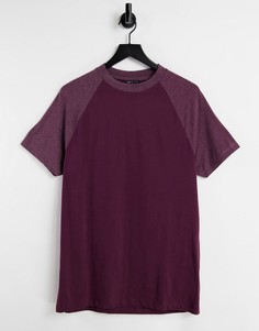 Бордовая футболка с контрастными меланжевыми рукавами реглан ASOS DESIGN-Красный