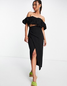Черная льняная юбка миди с разрезом сбоку от комплекта ASOS EDITION-Черный цвет