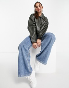 Укороченная куртка из искусственной кожи цвета хаки ASOS DESIGN-Светло-бежевый цвет