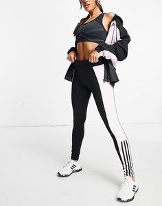 Черные леггинсы с розовыми вставками adidas Training-Черный цвет