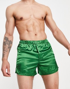 Атласные боксеры цвета хаки ASOS DESIGN-Зеленый цвет