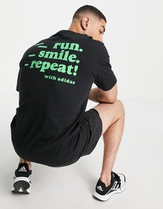 Черная футболка с принтом "Run Smile Repeat" на спине adidas Running-Черный цвет