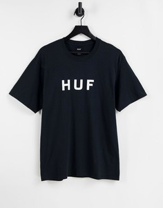 Черная футболка с логотипом HUF Essentials OG-Черный цвет