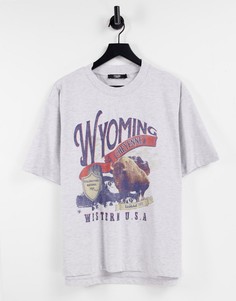 Серая oversized-футболка с принтом "Wyoming" Jaded London-Серый