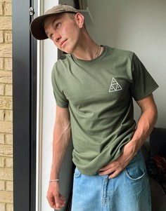 Футболка цвета хаки с тройными треугольниками HUF Essentials-Зеленый цвет