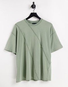 Oversized-футболка цвета хаки с наружными швами ASOS DESIGN-Зеленый цвет