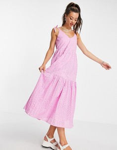Сиреневое платье макси с вышивкой ришелье Topshop-Фиолетовый цвет
