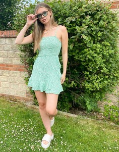 Зеленое платье мини на бретельках с запахом и звериным принтом Topshop-Зеленый цвет