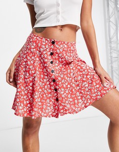 Красная мини-юбка на пуговицах с цветочным принтом Topshop-Красный