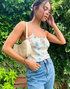 Разноцветный топ из сетки с цветочным принтом и завязкой на шее Topshop-Multi