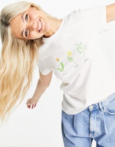 Белая футболка из органического хлопка с цветочным принтом JDY-Белый
