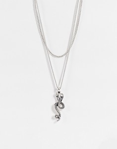 Серебристое ярусное ожерелье с подвеской в виде кобры Topshop-Серебристый