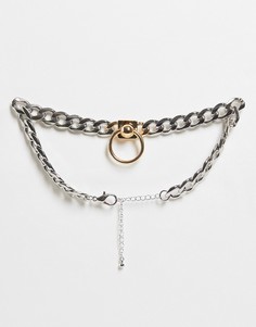 Серебристое ожерелье-чокер с большим кольцом Topshop-Серебристый