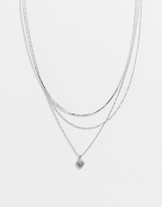 Серебристое ярусное ожерелье с сердечком со вставками Topshop-Серебристый