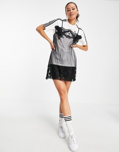 Черно-белая футболка с логотипом и верхним слоем из прозрачного платья-комбинации adidas Originals x Dry Clean Only-Черный цвет
