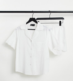 Эксклюзивный белый пижамный комплект с рубашкой и шортами с вышивкой ришелье ASOS DESIGN Maternity
