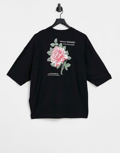 Черная oversized-футболка с принтом цветов на спине ASOS DESIGN-Черный цвет