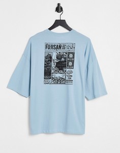 Синяя oversized-футболка с принтом на спине ASOS DESIGN-Голубой