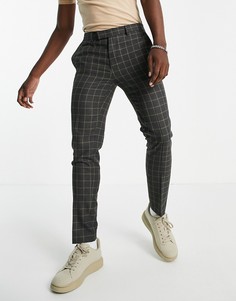 Серые брюки зауженного кроя в клетку River Island-Серый