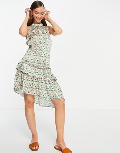 Платье цветочным принтом, горловиной халтер и юбкой с оборкой Vila-Многоцветный