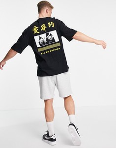 Черная oversized-футболка с принтом из манги на спинке Jack & Jones Originals-Черный цвет