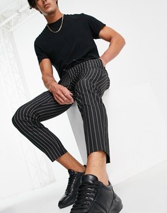 Черные зауженные брюки-джоггеры в белую полоску Topman-Черный цвет
