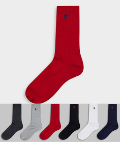 Набор из 6 спортивных носков в темно-синем, сером, красном и белом цвете с фирменной эмблемой Polo Ralph Lauren-Мульти