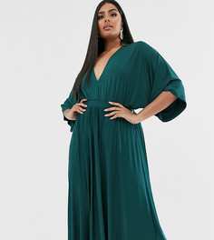 Платье-кимоно миди эксклюзивно для ASOS DESIGN Curve-Зеленый