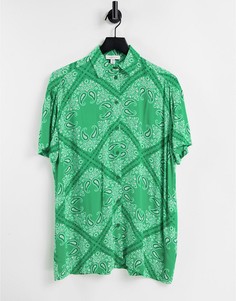 Oversized-рубашка зеленого цвета с принтом пейсли и короткими рукавами Topshop-Зеленый цвет