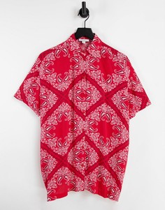 Oversized-рубашка красного цвета с принтом пейсли и короткими рукавами Topshop-Красный