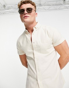 Узкая оксфордская рубашка цвета экрю с короткими рукавами ASOS DESIGN-Светло-бежевый