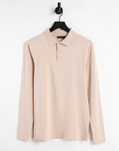 Бежевое обтягивающее поло с длинными рукавами ASOS DESIGN-Светло-бежевый цвет