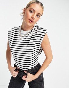 Майка в монохромную полоску со складками на плечах Bershka-Multi