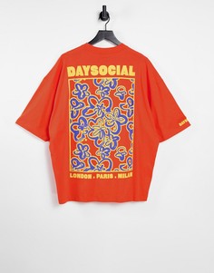 Оранжевая oversized-футболка с цветочным принтом и логотипом на спине ASOS Daysocial-Оранжевый цвет