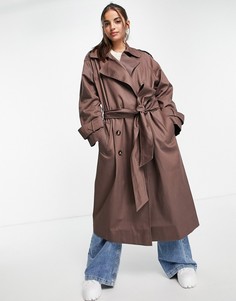 Темно-коричневый тренч в стиле oversized ASOS DESIGN-Коричневый цвет