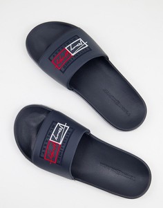 Темно-синие шлепанцы с логотипом-подписью Tommy Hilfiger-Темно-синий