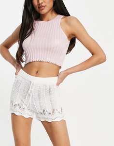 Белые вязаные в стиле кроше шорты с завязкой на талии Miss Selfridge-Белый