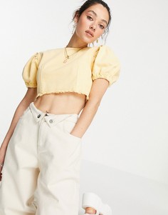Желтый джинсовый кроп-топ с рукавами-фонариками Topshop