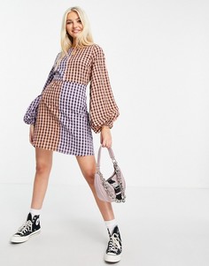 Платье мини в разноцветную клетку ASOS DESIGN-Разноцветный