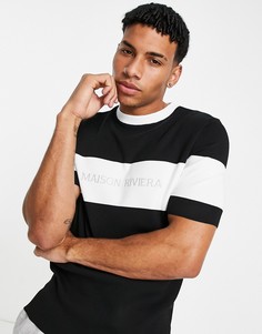 Черная футболка со вставками и принтом "Les Ensemble" River Island-Черный цвет