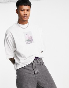 Белая меланжевая oversized-футболка из органического хлопка с принтом фотографии цветка ASOS DESIGN-Белый