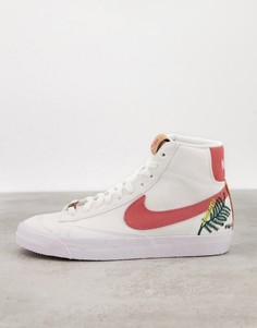 Бело-бордовые кроссовки средней высоты с цветочной вышивкой Nike Blazer Mid 77 Move To Zero-Белый